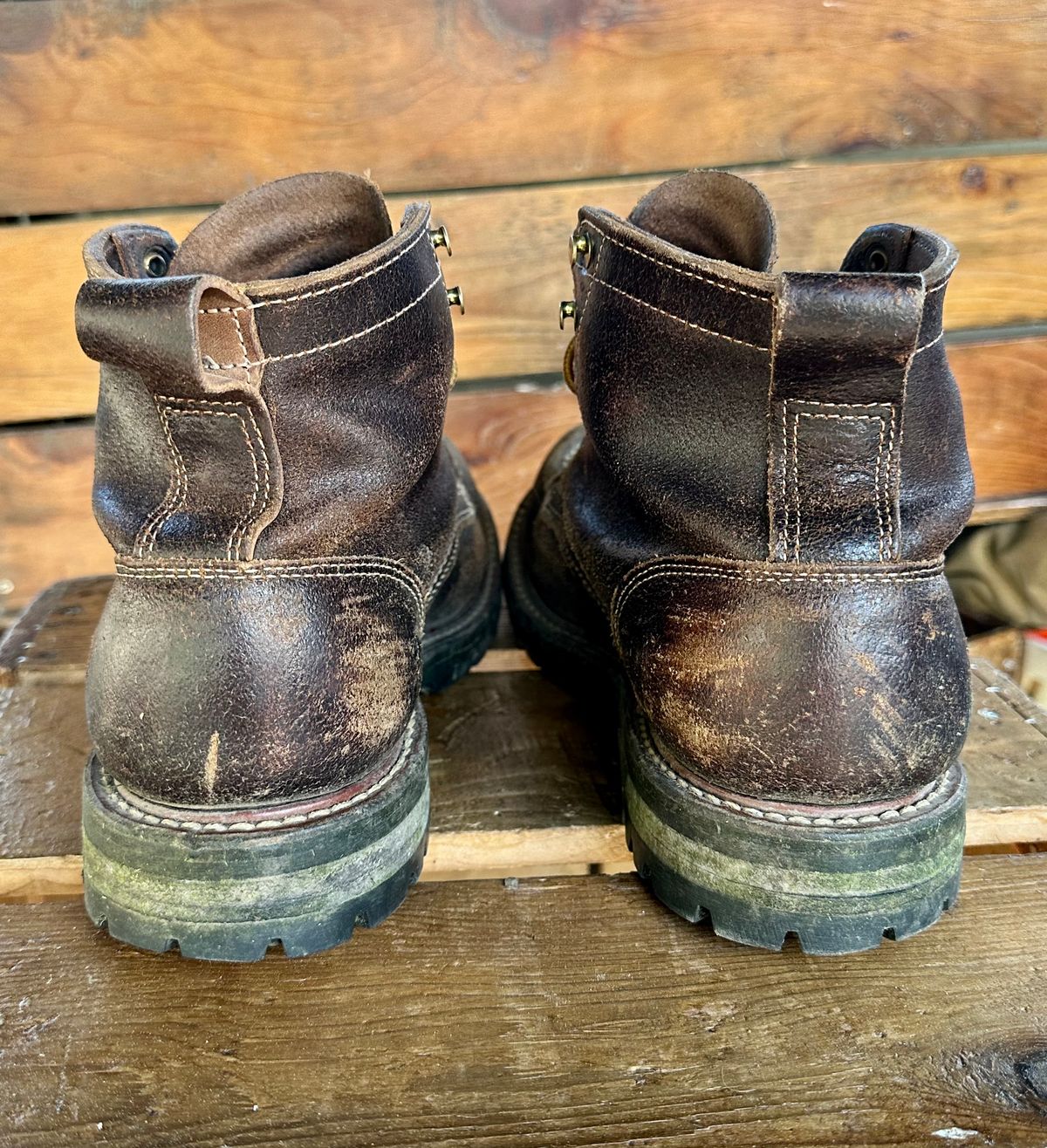 Photo by SCUFFALO.BILL on March 31, 2026 of the Truman Moc Toe in Horween Java Waxed Flesh.