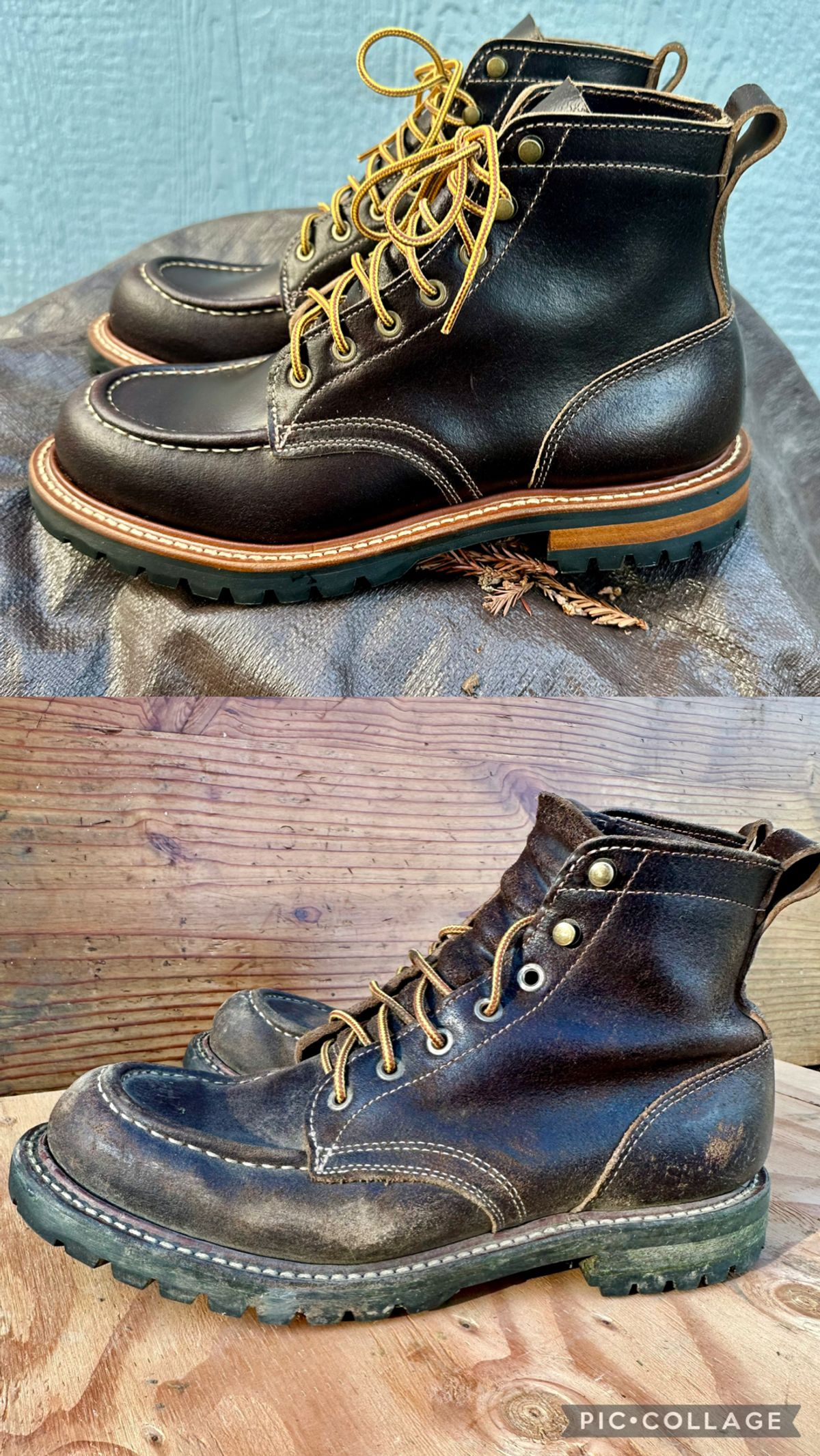 Photo by SCUFFALO.BILL on April 2, 2026 of the Truman Moc Toe in Horween Java Waxed Flesh.