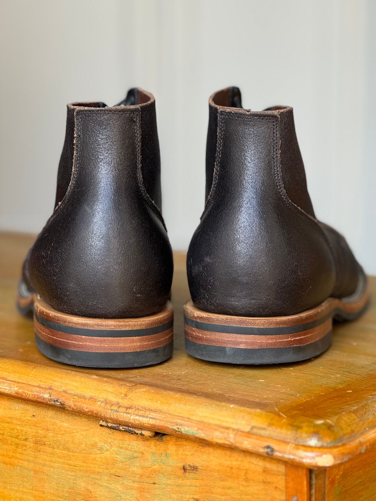 Photo by lederlover on October 3, 2025 of the Viberg Service Boot in Horween Black Waxed Flesh.