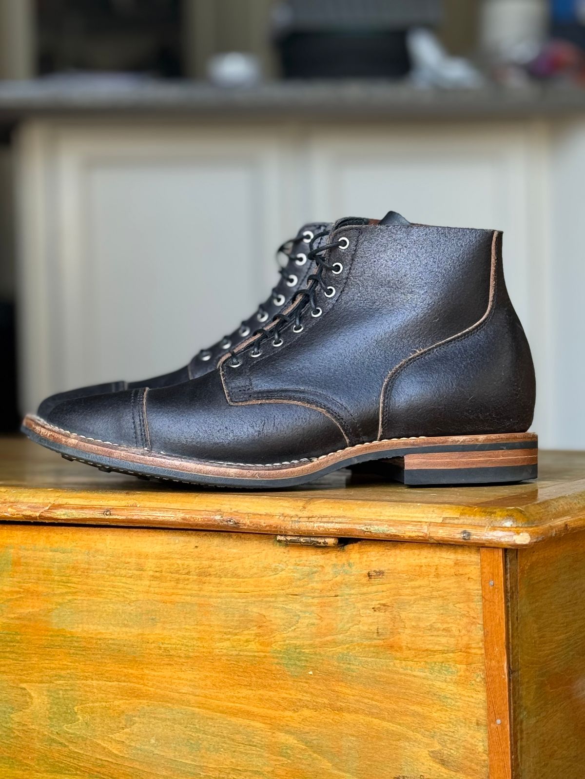 Photo by lederlover on October 3, 2025 of the Viberg Service Boot in Horween Black Waxed Flesh.