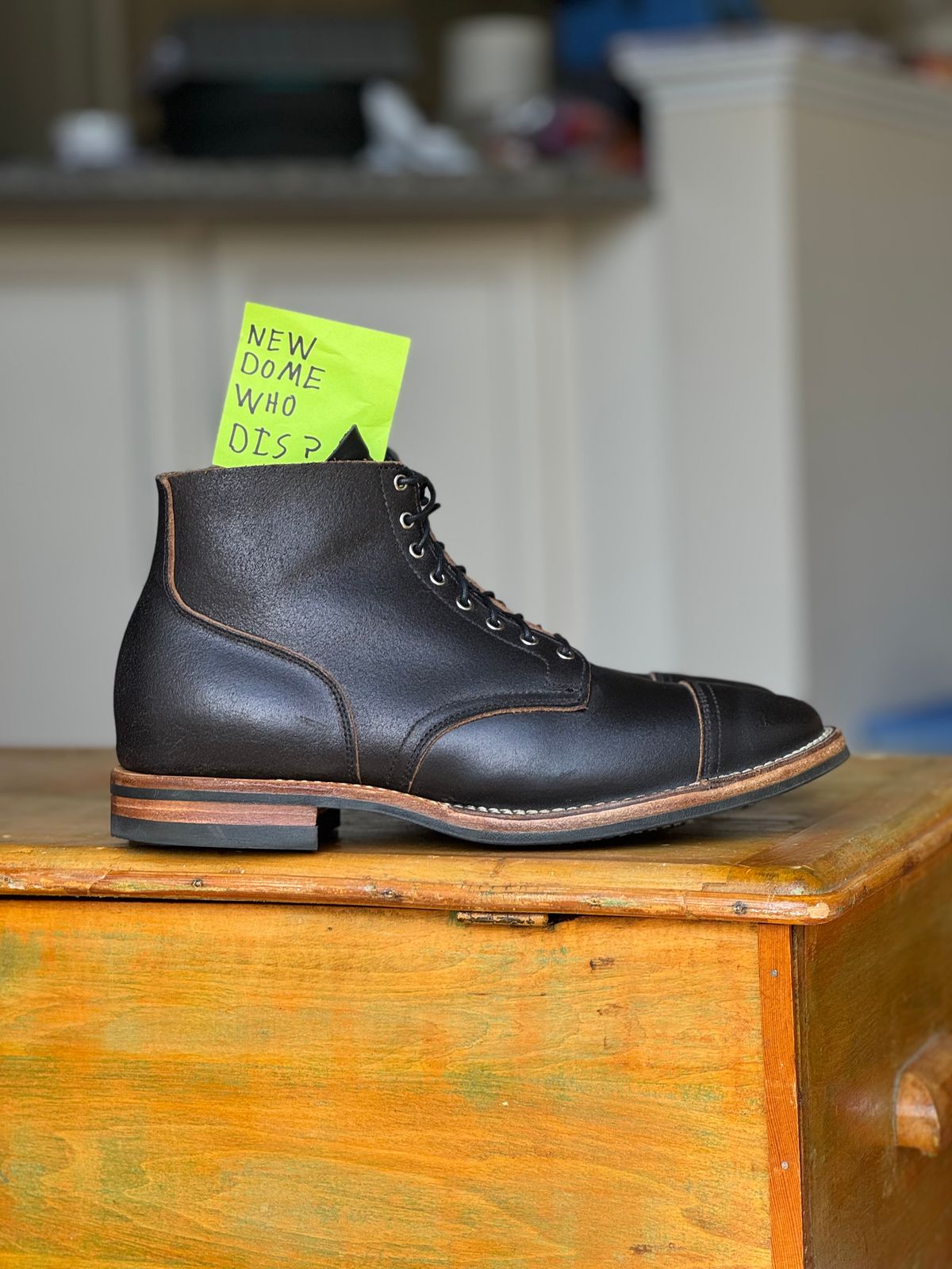 Photo by lederlover on October 3, 2025 of the Viberg Service Boot in Horween Black Waxed Flesh.