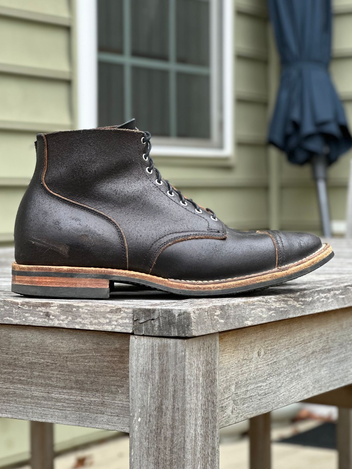 Photo by lederlover on November 3, 2025 of the Viberg Service Boot in Horween Black Waxed Flesh.