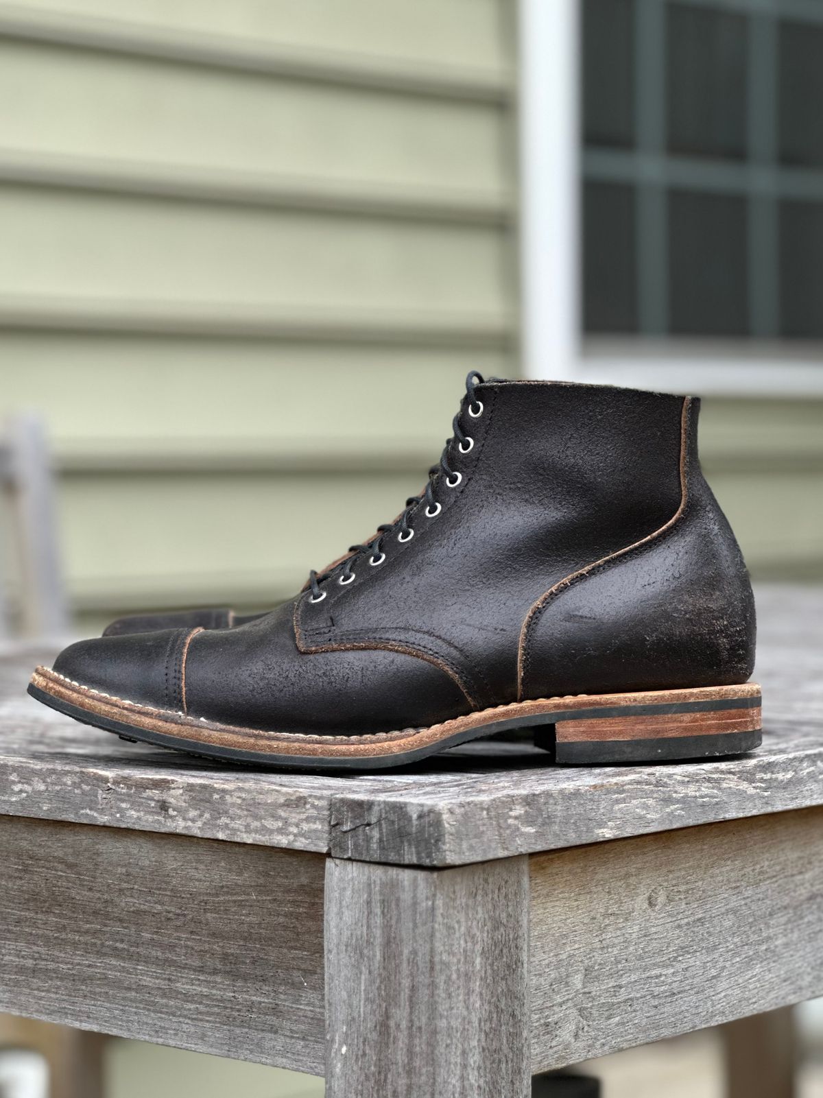 Photo by lederlover on November 3, 2025 of the Viberg Service Boot in Horween Black Waxed Flesh.