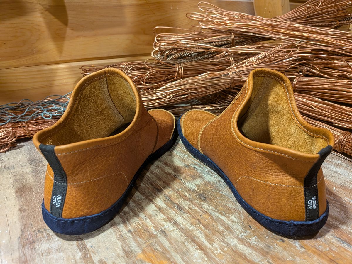 Photo by Valliant on October 2, 2025 of the Queen City footwear Vermont House Shoe Hi-Top in Unknown Leather.