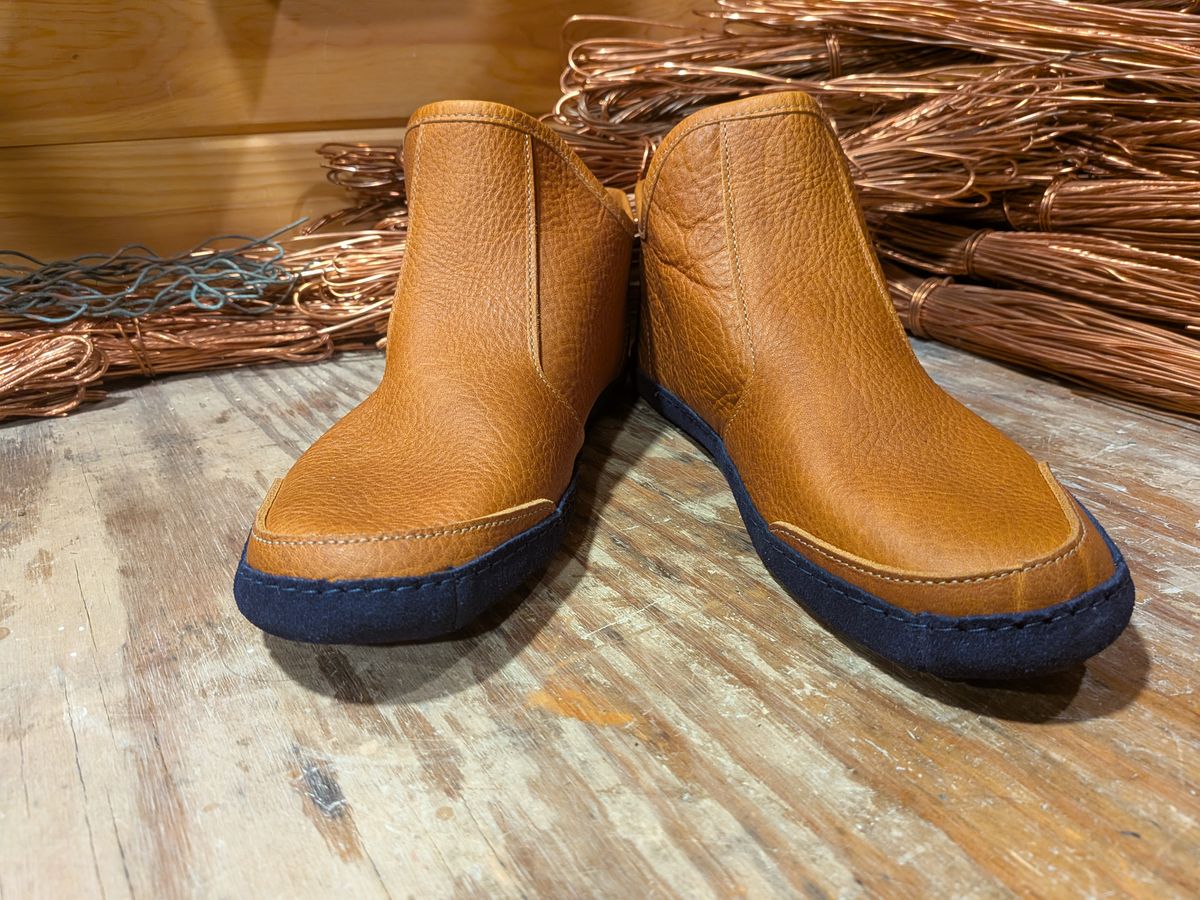 Photo by Valliant on October 2, 2025 of the Queen City footwear Vermont House Shoe Hi-Top in Unknown Leather.