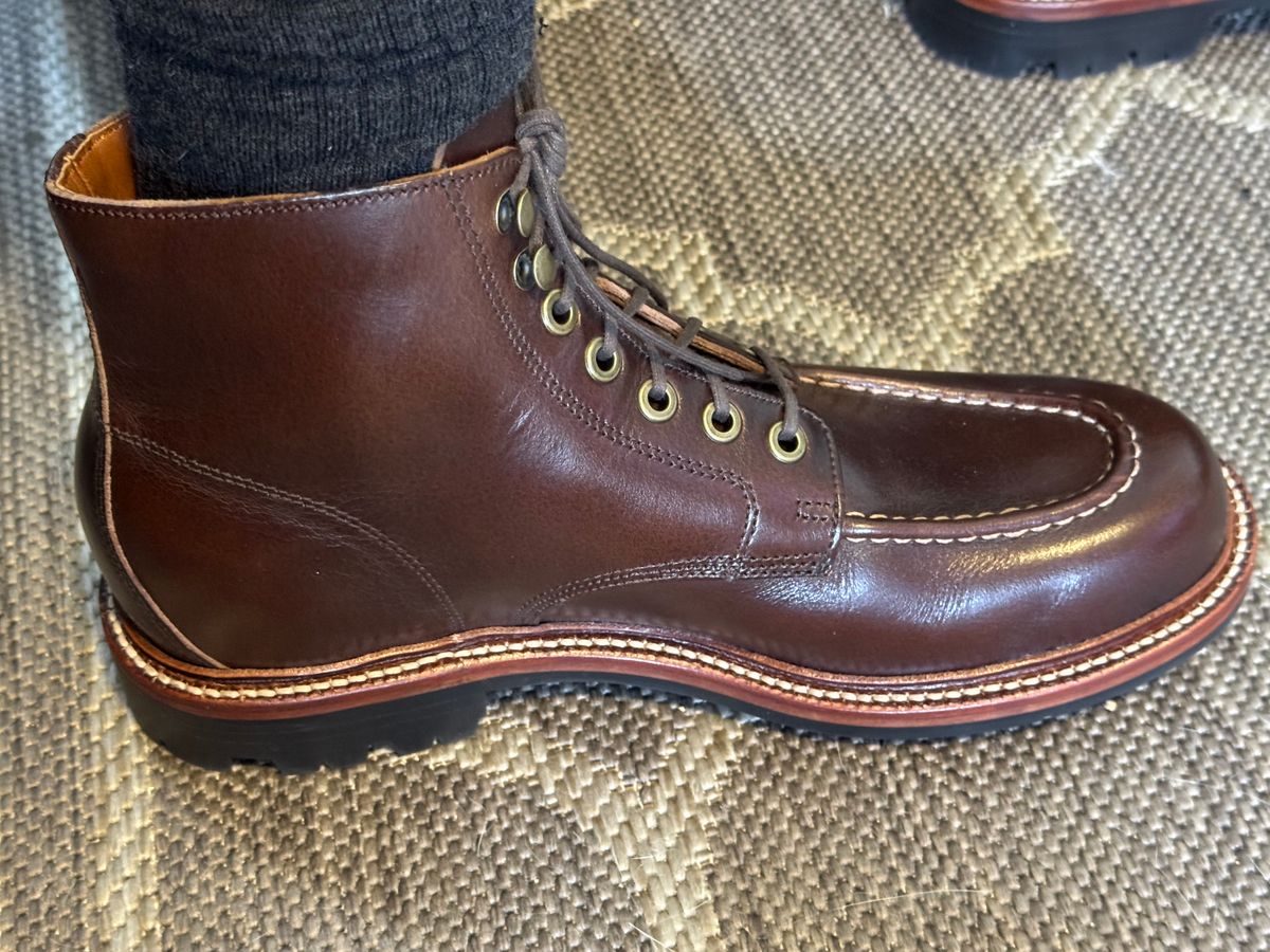 Photo by lemoncurry on June 15, 2026 of the Grant Stone Brass Boot in Horween Crimson Chromexcel.