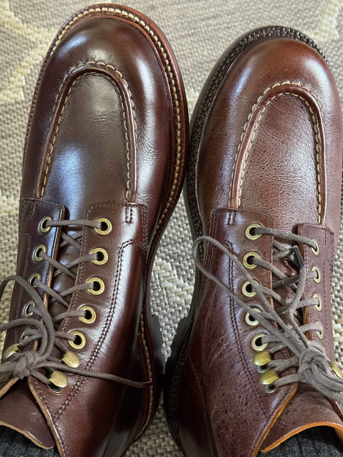 Photo by lemoncurry on June 15, 2026 of the Grant Stone Brass Boot in Horween Crimson Chromexcel.