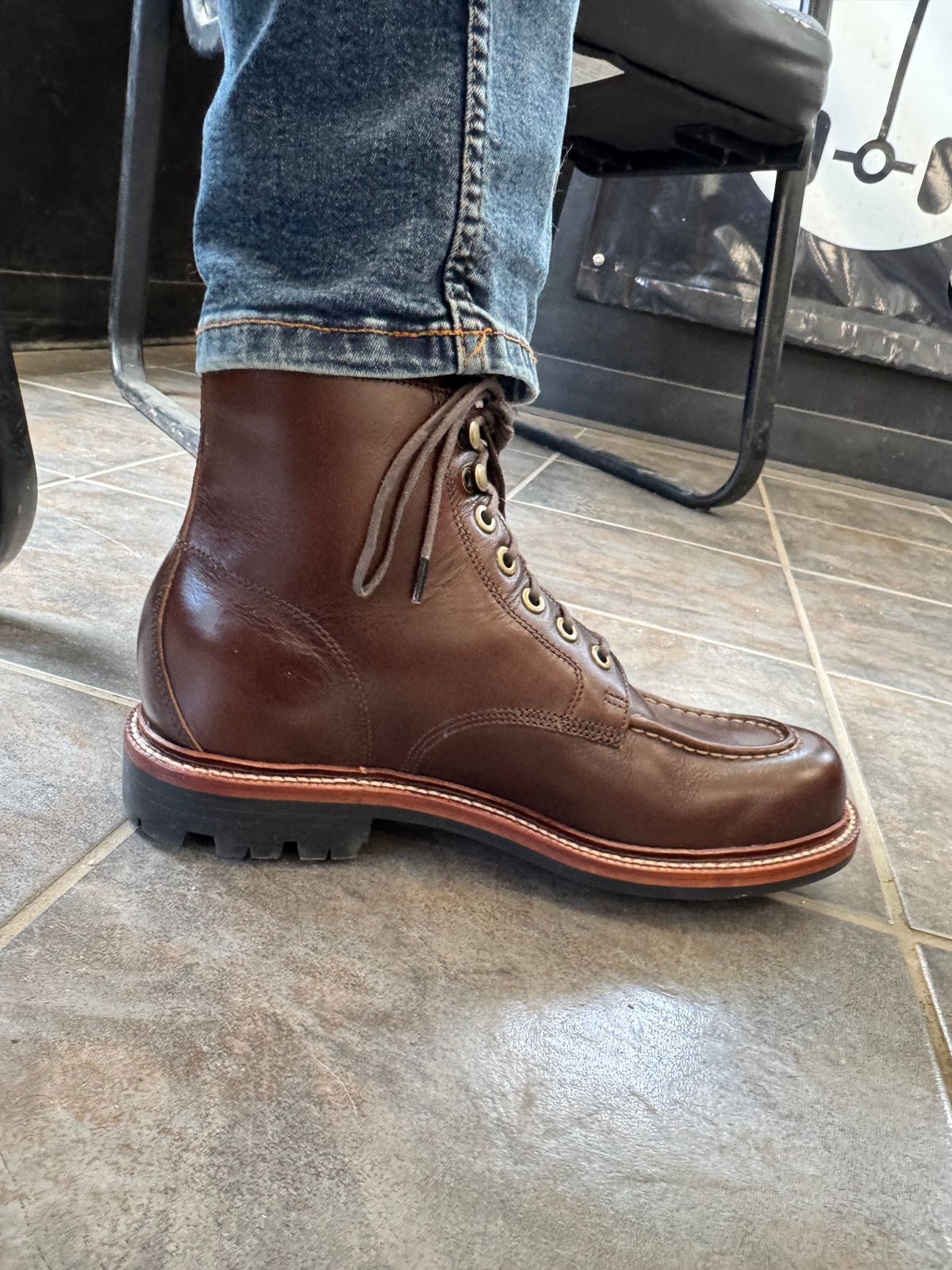 Photo by lemoncurry on June 21, 2026 of the Grant Stone Brass Boot in Horween Crimson Chromexcel.