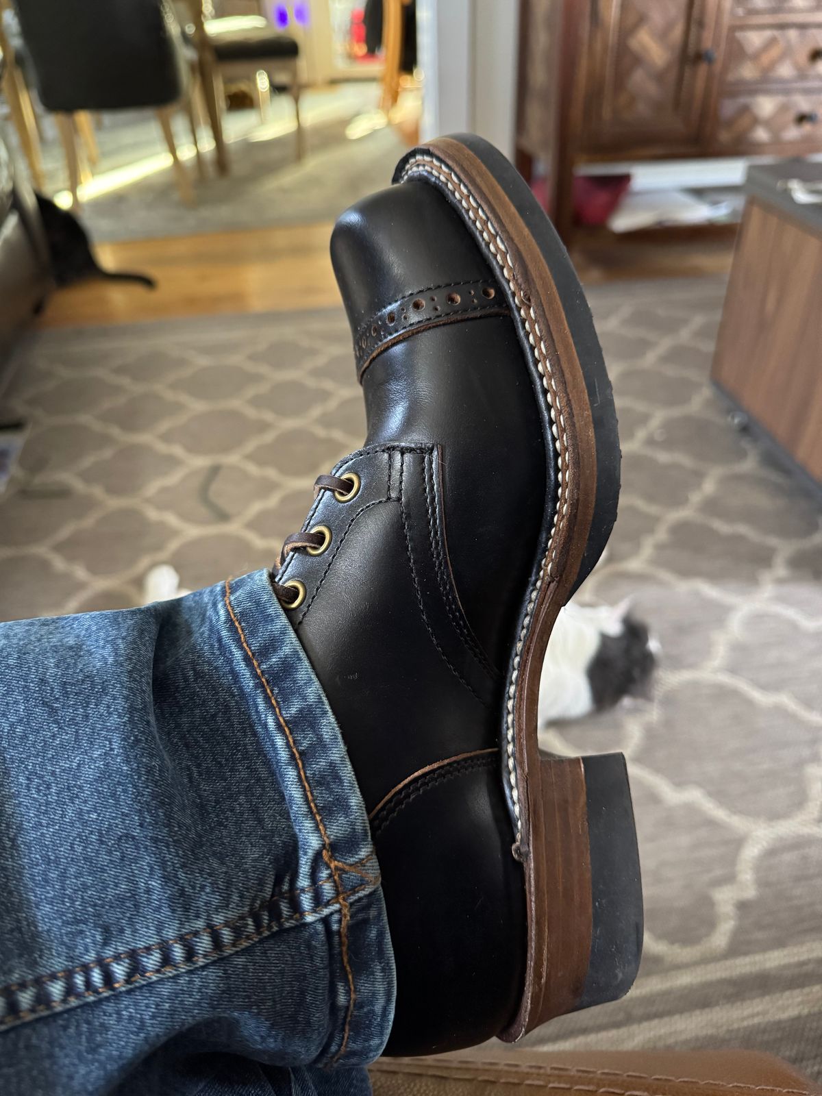 Photo by lemoncurry on March 25, 2026 of the Brake House Bump Cap Toe Service Boots 8301 in Taiwan Tyche Waxed Cowhide.