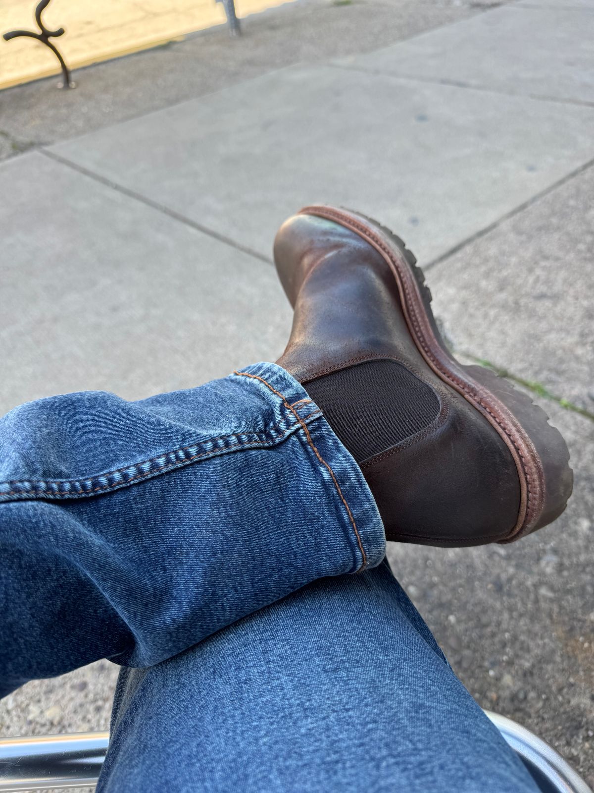 Photo by lemoncurry on May 8, 2026 of the Meermin Chelsea Boot in C.F. Stead Rust Waxy Commander Suede.