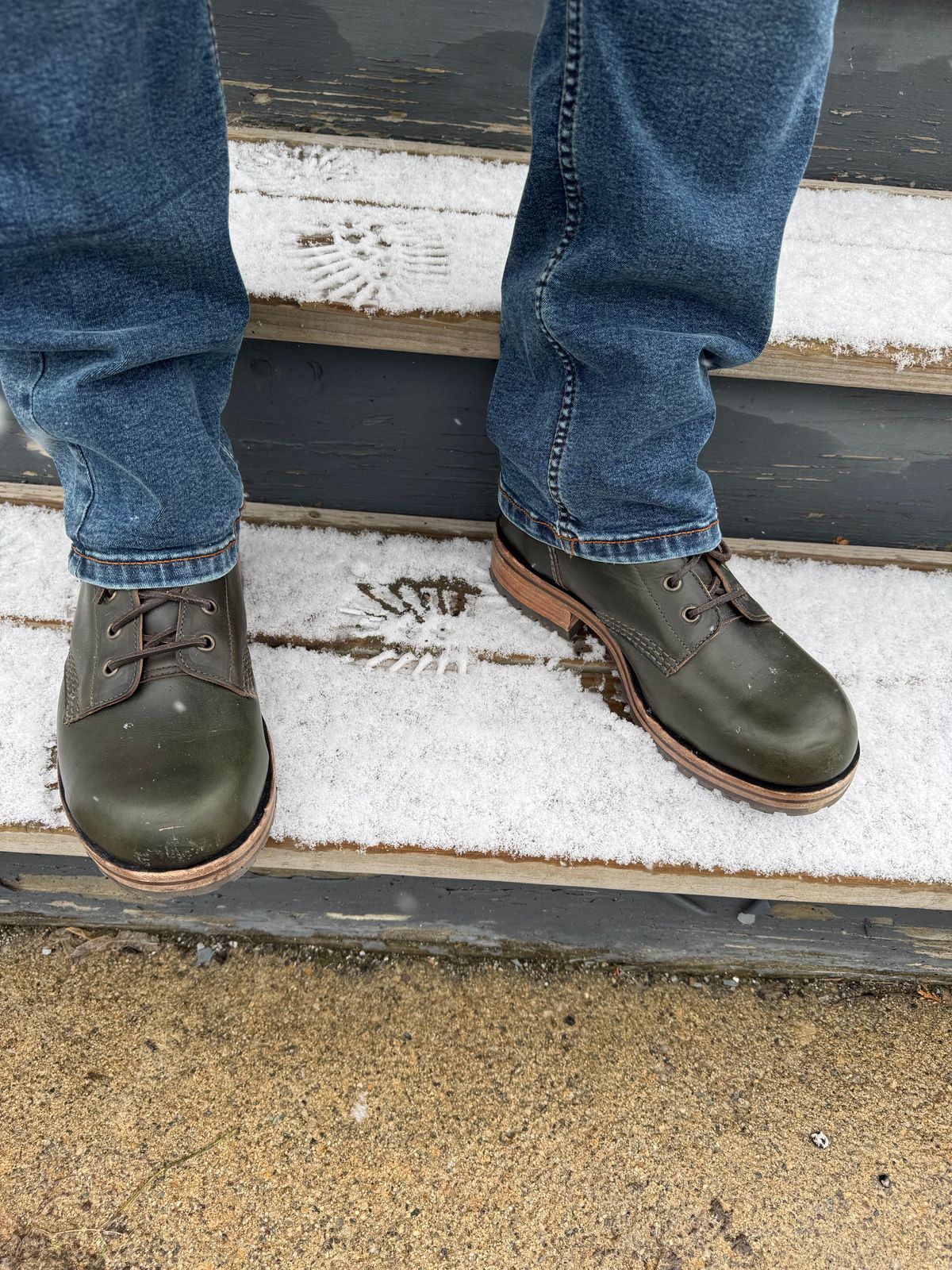 Photo by lemoncurry on April 7, 2026 of the Goral Buxton Brass Wire Construction Boot in Horween Chromexcel Forest Green.
