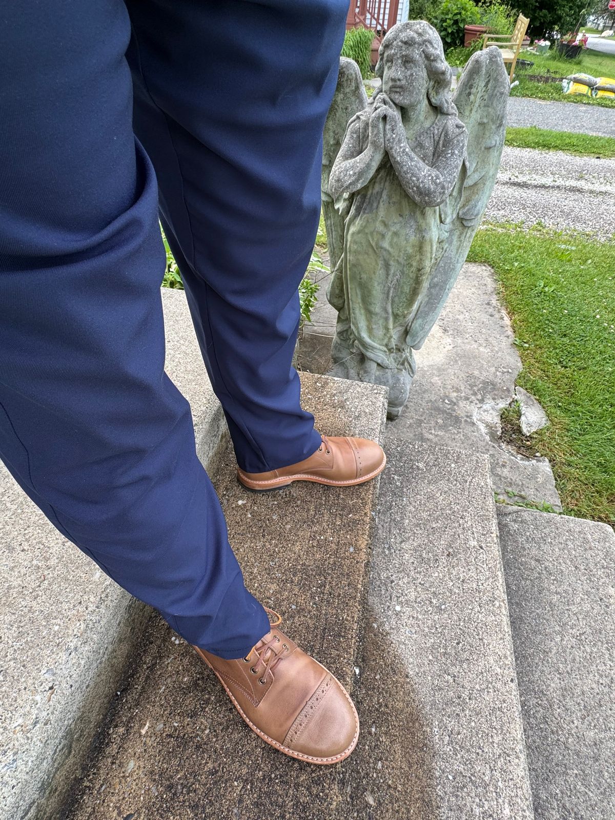 Photo by lemoncurry on June 21, 2026 of the Oak Street Bootmakers Cap Toe Trench Boot in Horween Natural Chromexcel.