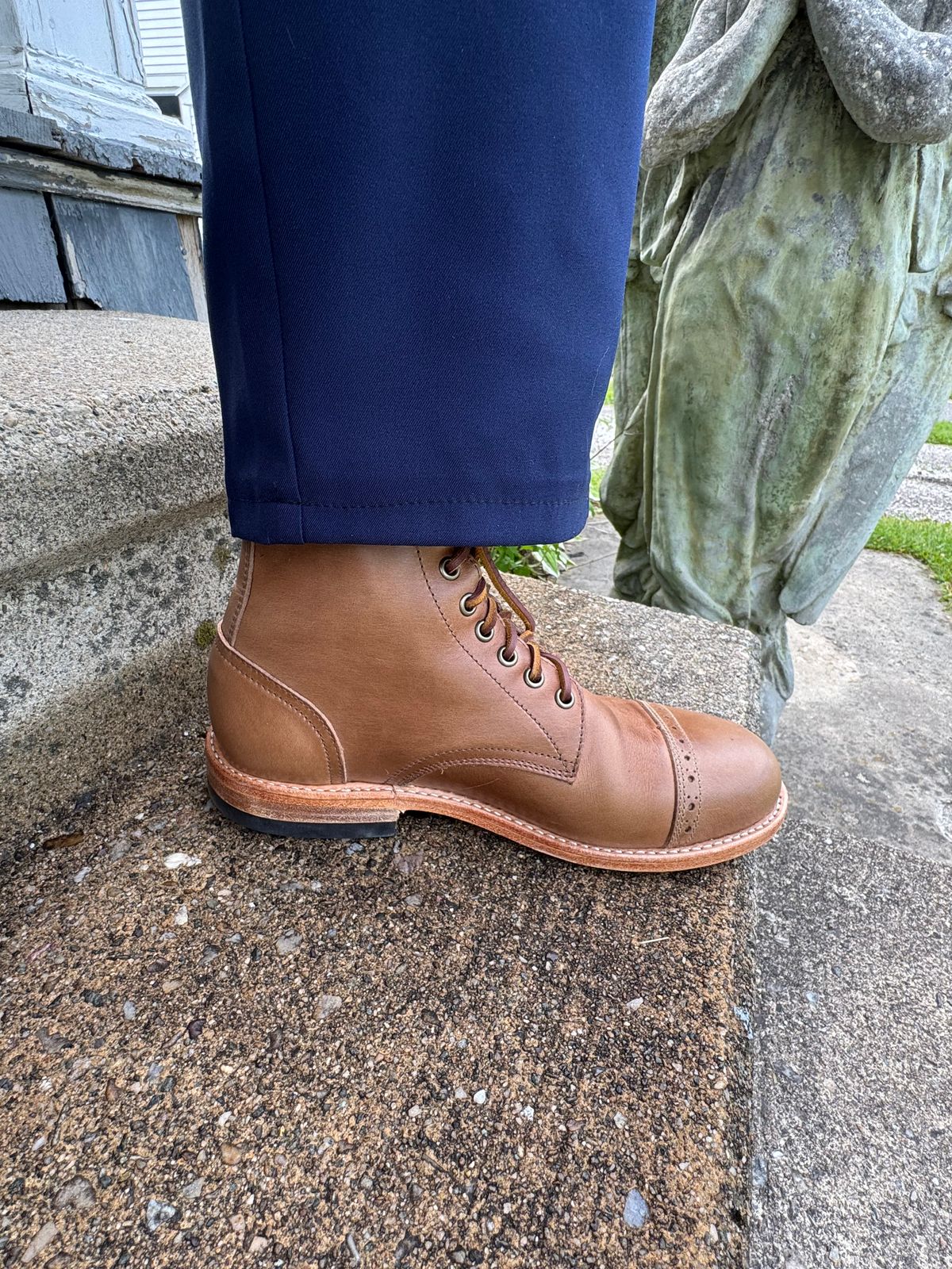 Photo by lemoncurry on June 21, 2026 of the Oak Street Bootmakers Cap Toe Trench Boot in Horween Natural Chromexcel.