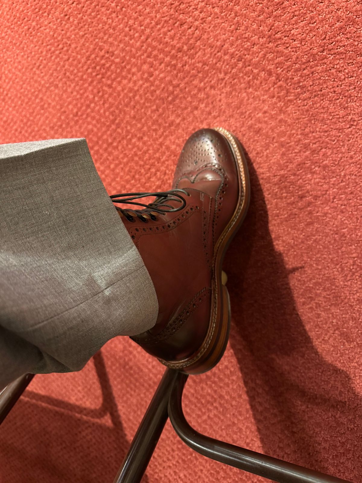 Photo by lemoncurry on March 22, 2026 of the Beckett Simonon Nolan Brogue Boots in Gruppo Mastrotto Bordeaux Full-Grain Calfskin.