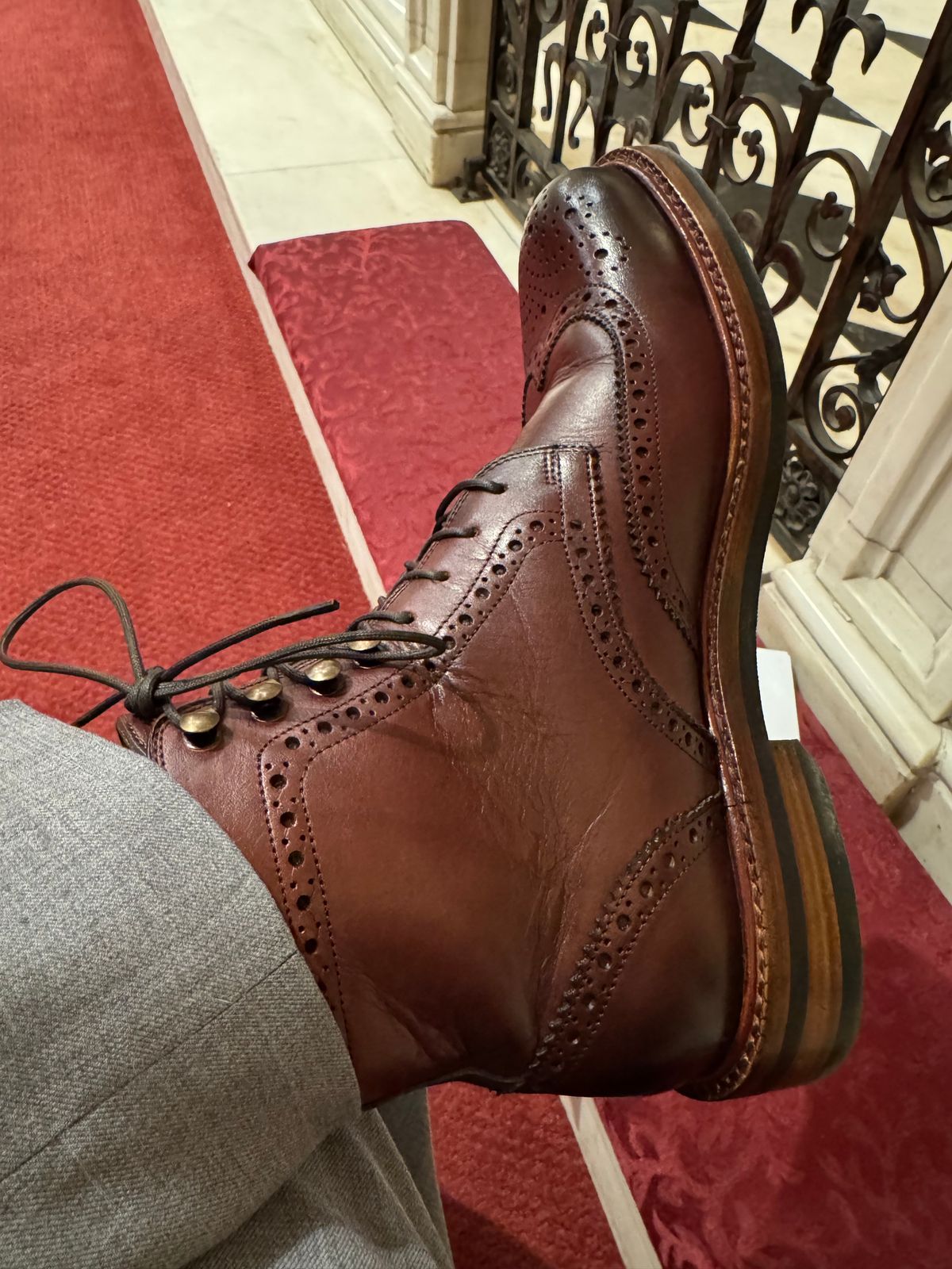 Photo by lemoncurry on March 22, 2026 of the Beckett Simonon Nolan Brogue Boots in Gruppo Mastrotto Bordeaux Full-Grain Calfskin.