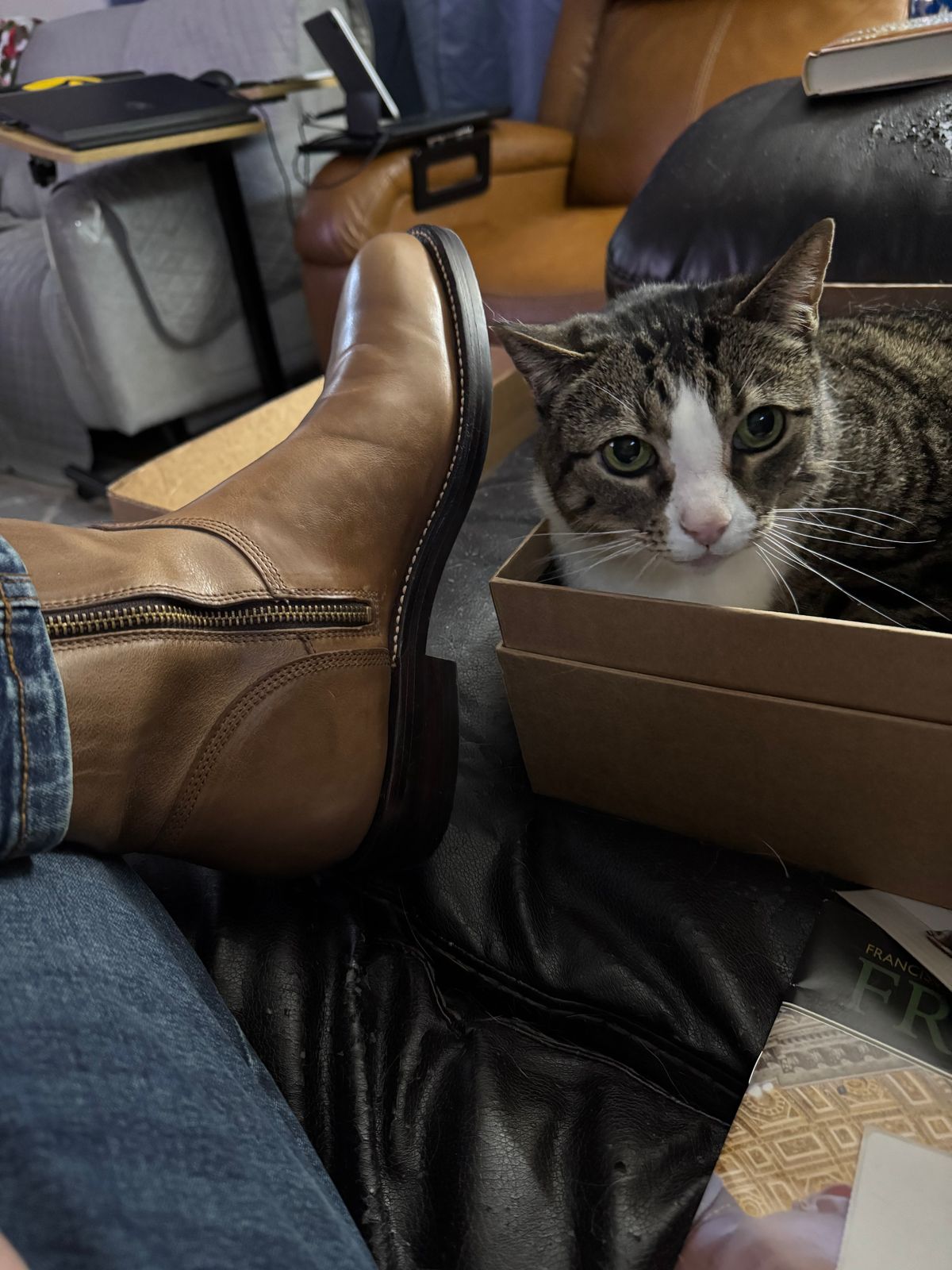 Photo by lemoncurry on April 16, 2026 of the Grant Stone Elias Side-Zip in Horween Dune Chromexcel.