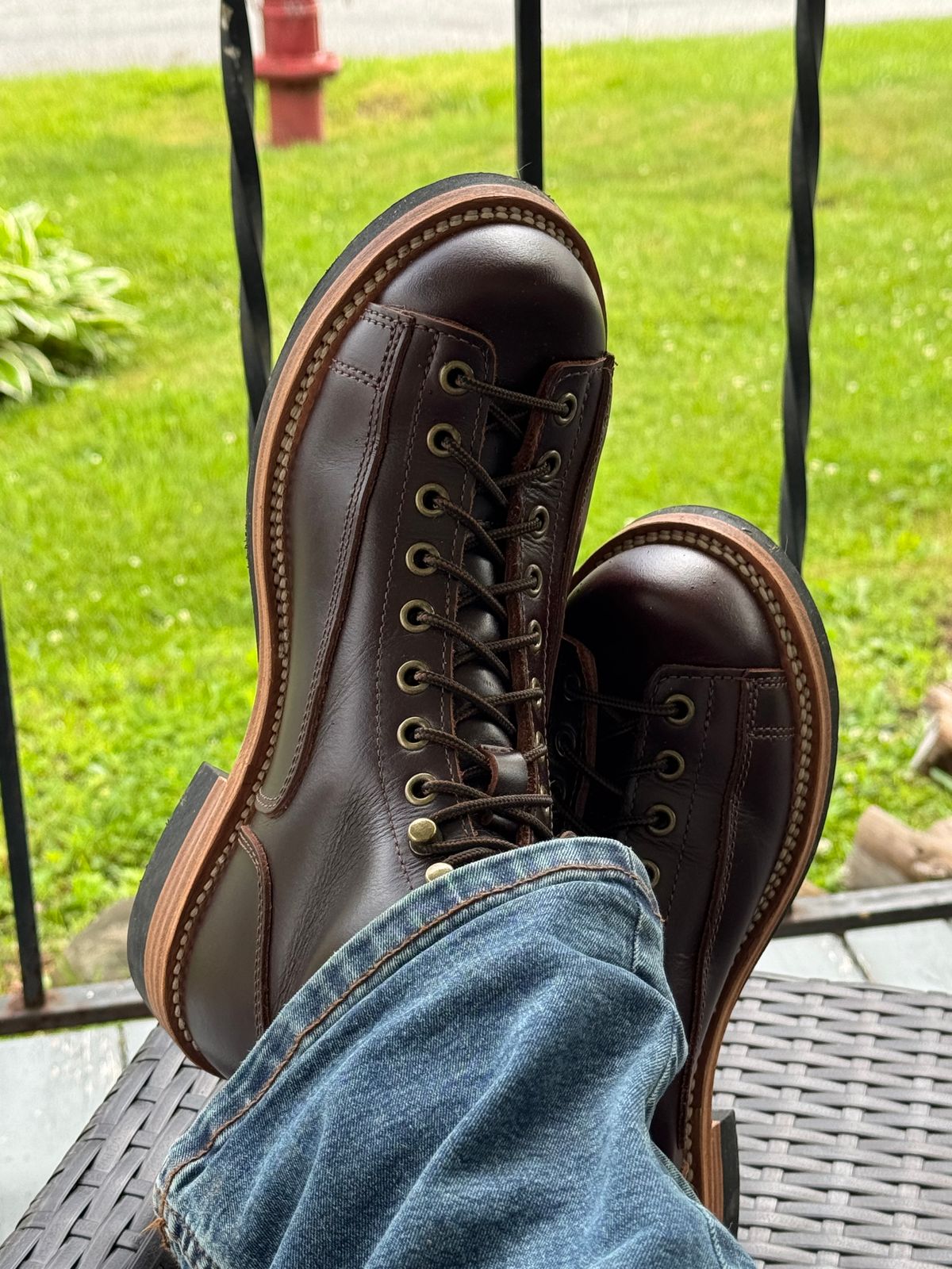 Photo by lemoncurry on June 20, 2026 of the Crush On Retro LTT Combat Boots in In House Oiled Cowhide (Brown).