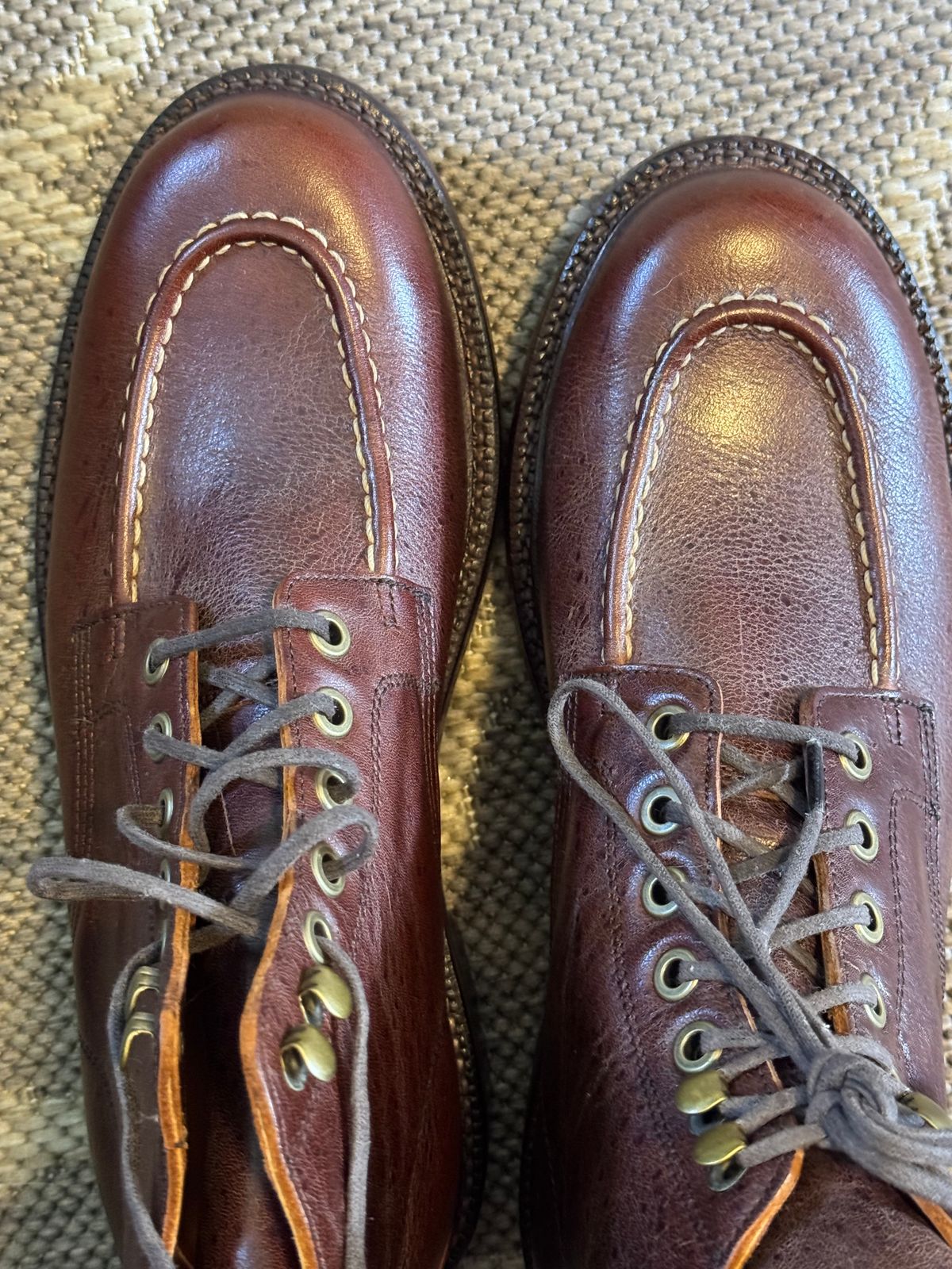 Photo by lemoncurry on June 15, 2026 of the Grant Stone Brass Boot in C.F. Stead Crimson Classic Kudu.