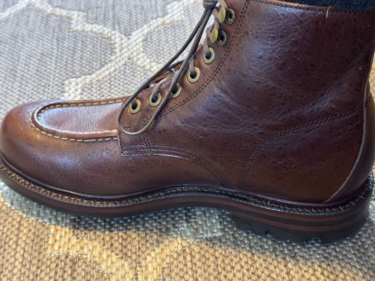 Photo by lemoncurry on June 15, 2026 of the Grant Stone Brass Boot in C.F. Stead Crimson Classic Kudu.
