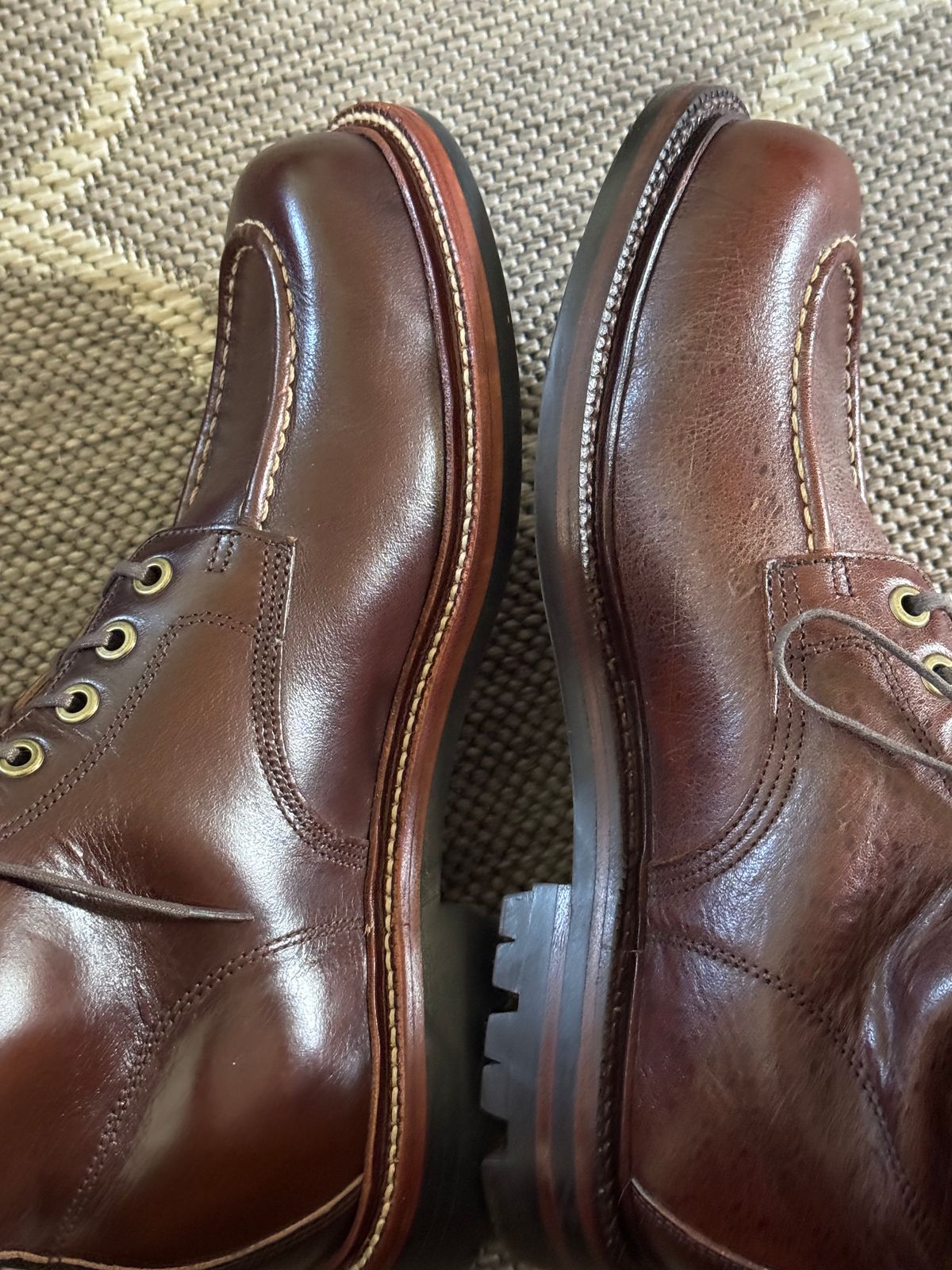 Photo by lemoncurry on June 15, 2026 of the Grant Stone Brass Boot in C.F. Stead Crimson Classic Kudu.