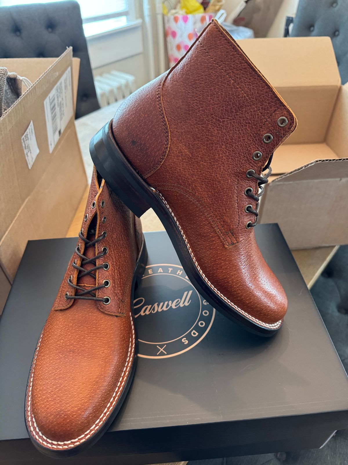 Photo by lemoncurry on April 22, 2026 of the Caswell X Stridewise Lisbon in Jabari Wild Boar Cognac.