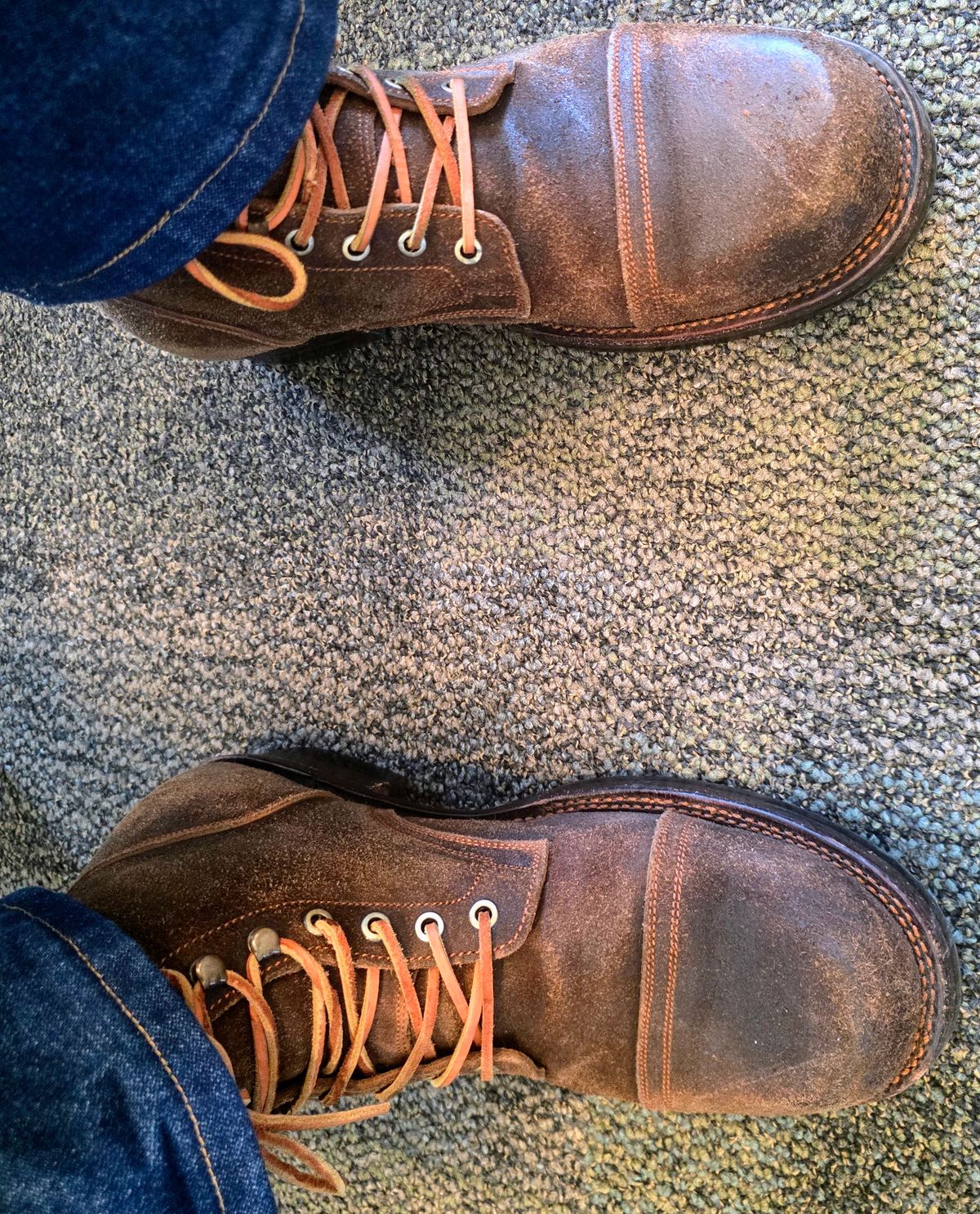 Photo by bluedevilish on March 12, 2026 of the Prof Barnets Bulky Cap Toe Boots in Horween Dark Brown Waxed Flesh.