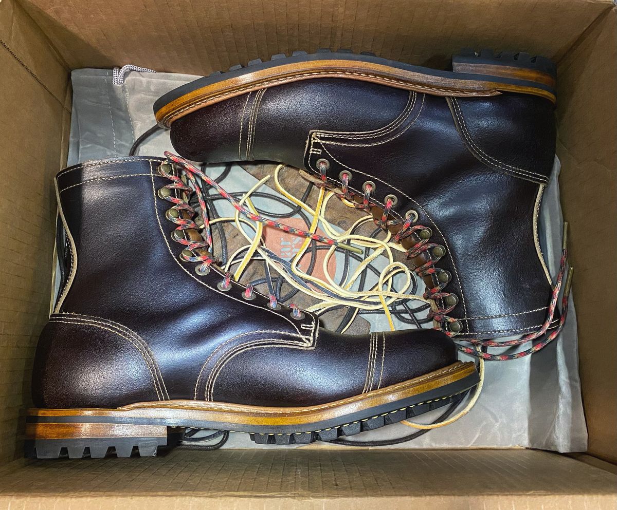 Photo by undifferentiated on March 19, 2025 of the Truman Cap Toe Boot in Horween Java Waxed Flesh.