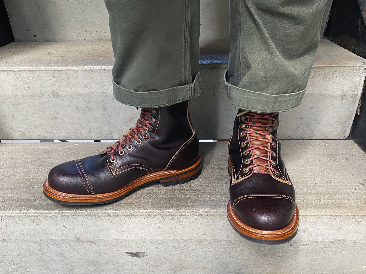 Photo by undifferentiated on March 18, 2025 of the Truman Cap Toe Boot in Horween Java Waxed Flesh.