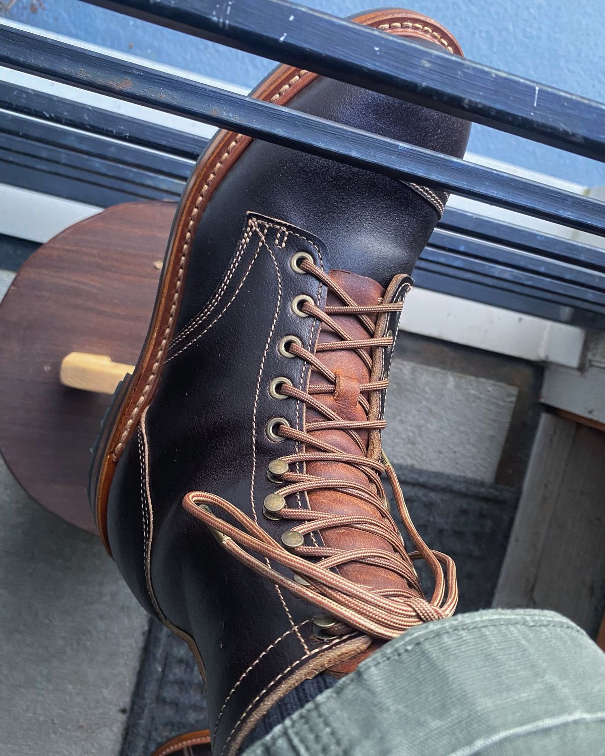 Photo by undifferentiated on March 26, 2025 of the Truman Cap Toe Boot in Horween Java Waxed Flesh.