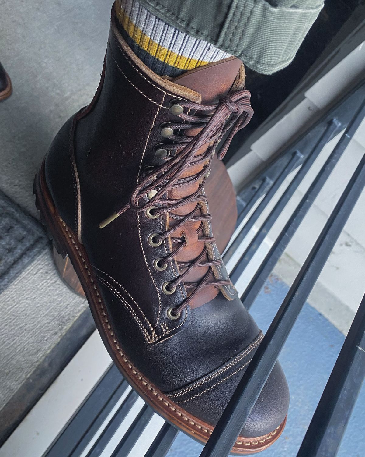 Photo by undifferentiated on March 26, 2025 of the Truman Cap Toe Boot in Horween Java Waxed Flesh.