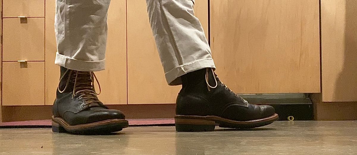 Photo by undifferentiated on March 5, 2026 of the Truman Cap Toe Boot in Horween Java Waxed Flesh.