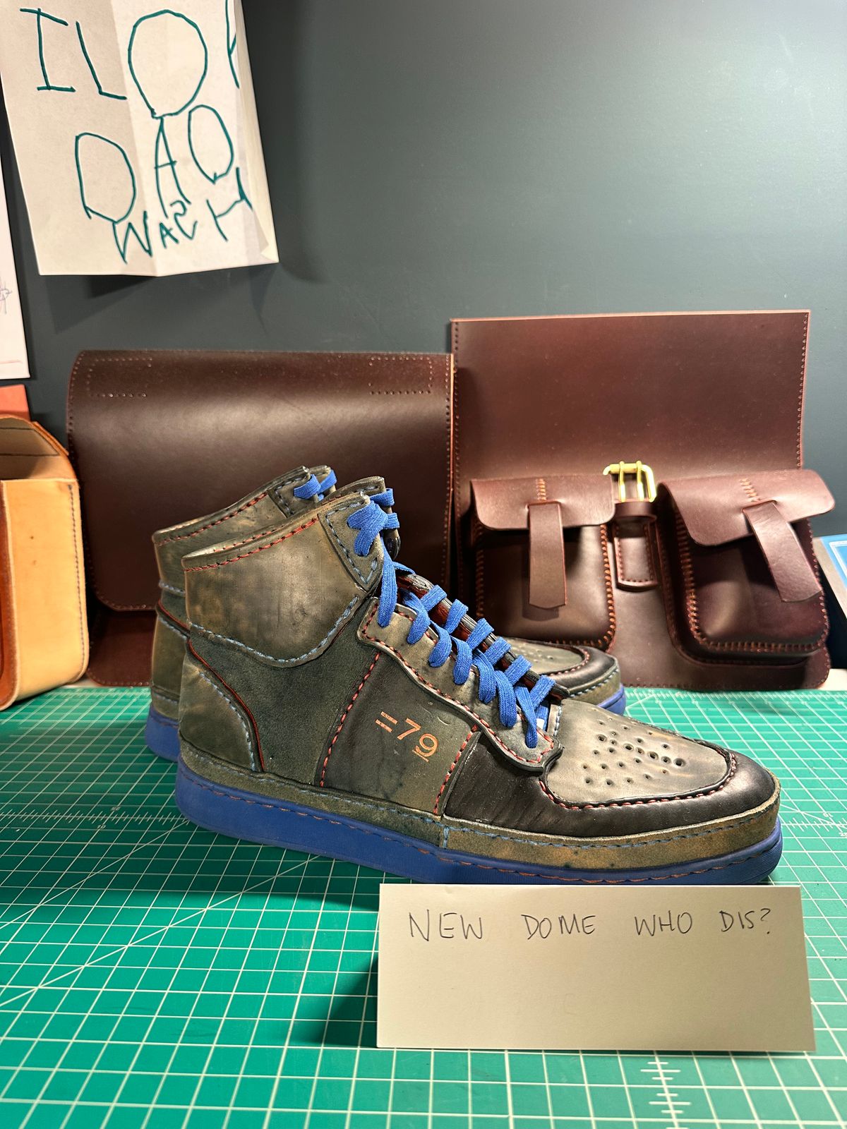 Photo by bricra1983 on October 1, 2025 of the Self-Made Hand Stitched Hi Top in Guidi Blue Reverse Horsebutt.
