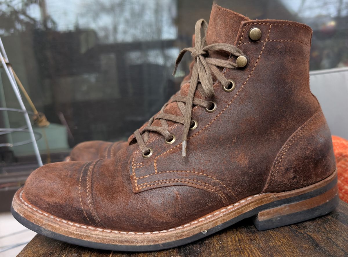 Photo by franklynne on January 4, 2025 of the Truman Cap Toe Boot in C.F. Stead Snuff Waxy Commander Suede.