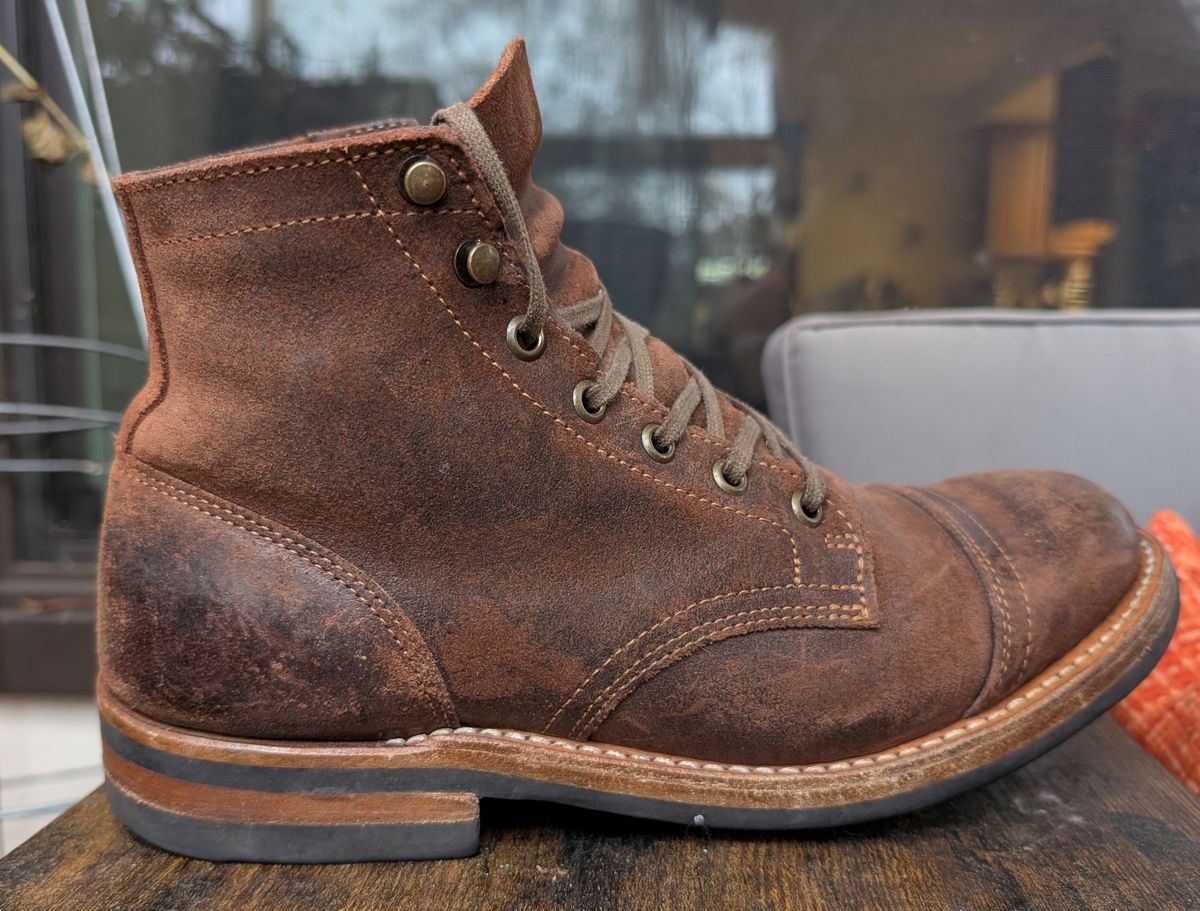 Photo by franklynne on January 4, 2025 of the Truman Cap Toe Boot in C.F. Stead Snuff Waxy Commander Suede.