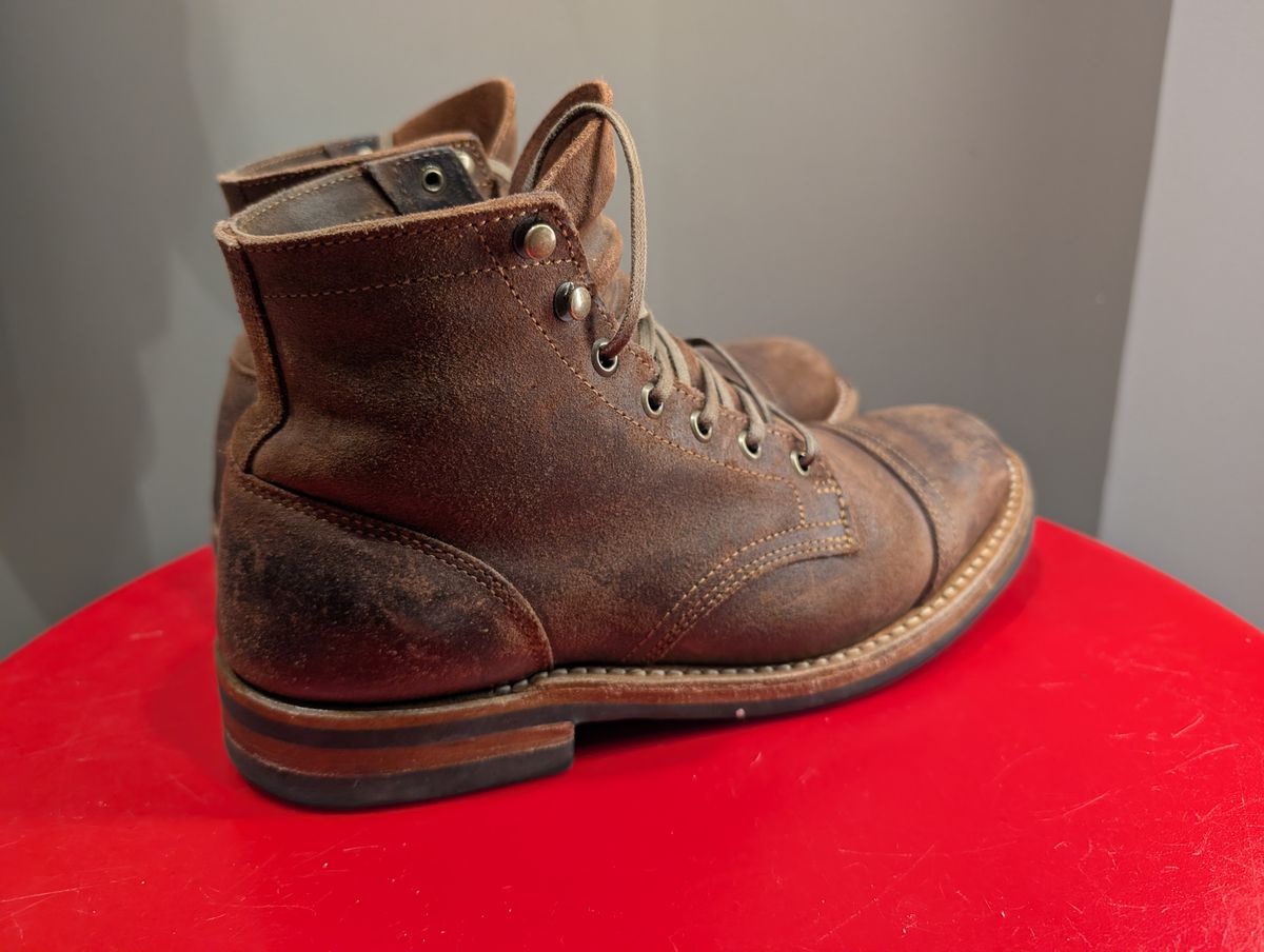 Photo by franklynne on January 2, 2025 of the Truman Cap Toe Boot in C.F. Stead Snuff Waxy Commander Suede.