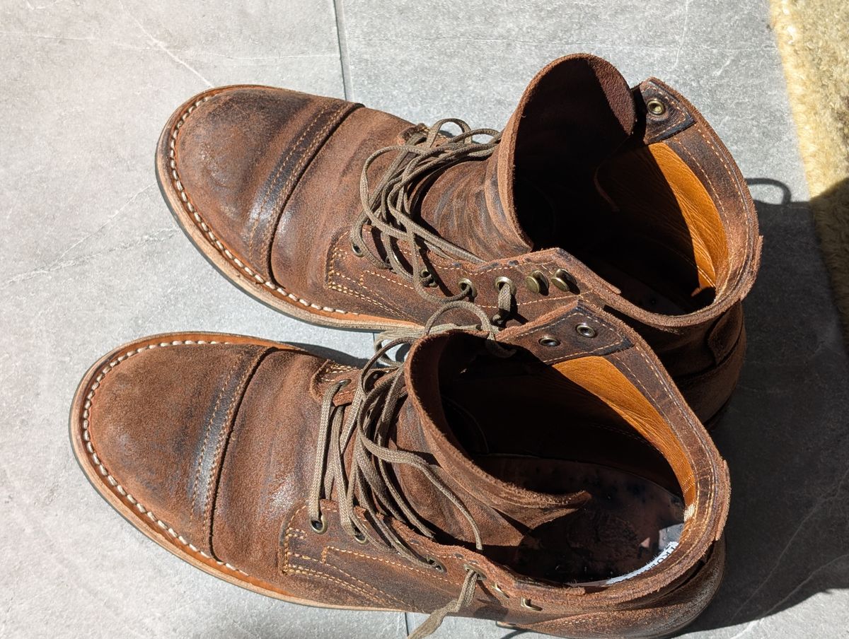 Photo by franklynne on February 12, 2025 of the Truman Cap Toe Boot in C.F. Stead Snuff Waxy Commander Suede.