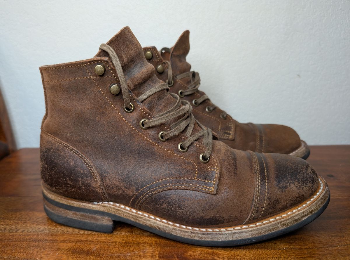 Photo by franklynne on March 5, 2025 of the Truman Cap Toe Boot in C.F. Stead Snuff Waxy Commander Suede.