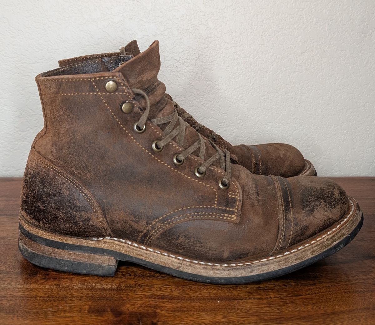 Photo by franklynne on April 5, 2025 of the Truman Cap Toe Boot in C.F. Stead Snuff Waxy Commander Suede.