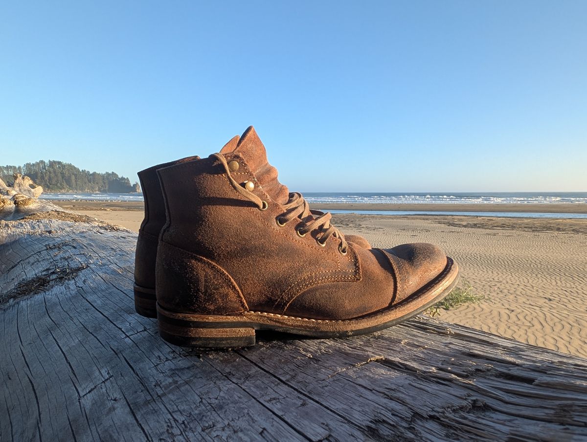 Photo by franklynne on August 13, 2025 of the Truman Cap Toe Boot in C.F. Stead Snuff Waxy Commander Suede.