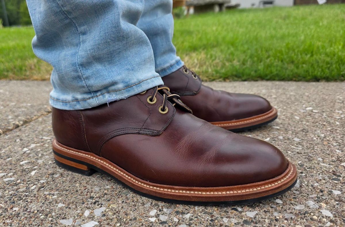 Photo by Bootropolis on July 10, 2026 of the Grant Stone Diesel Boot in Horween Crimson Chromexcel.