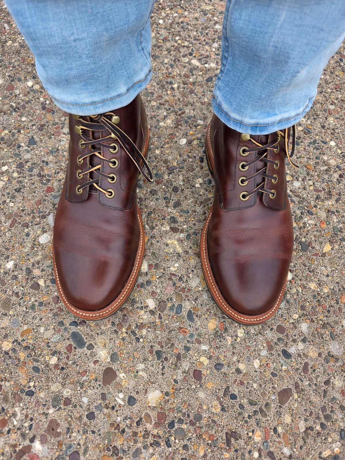 Photo by Bootropolis on July 10, 2026 of the Grant Stone Diesel Boot in Horween Crimson Chromexcel.