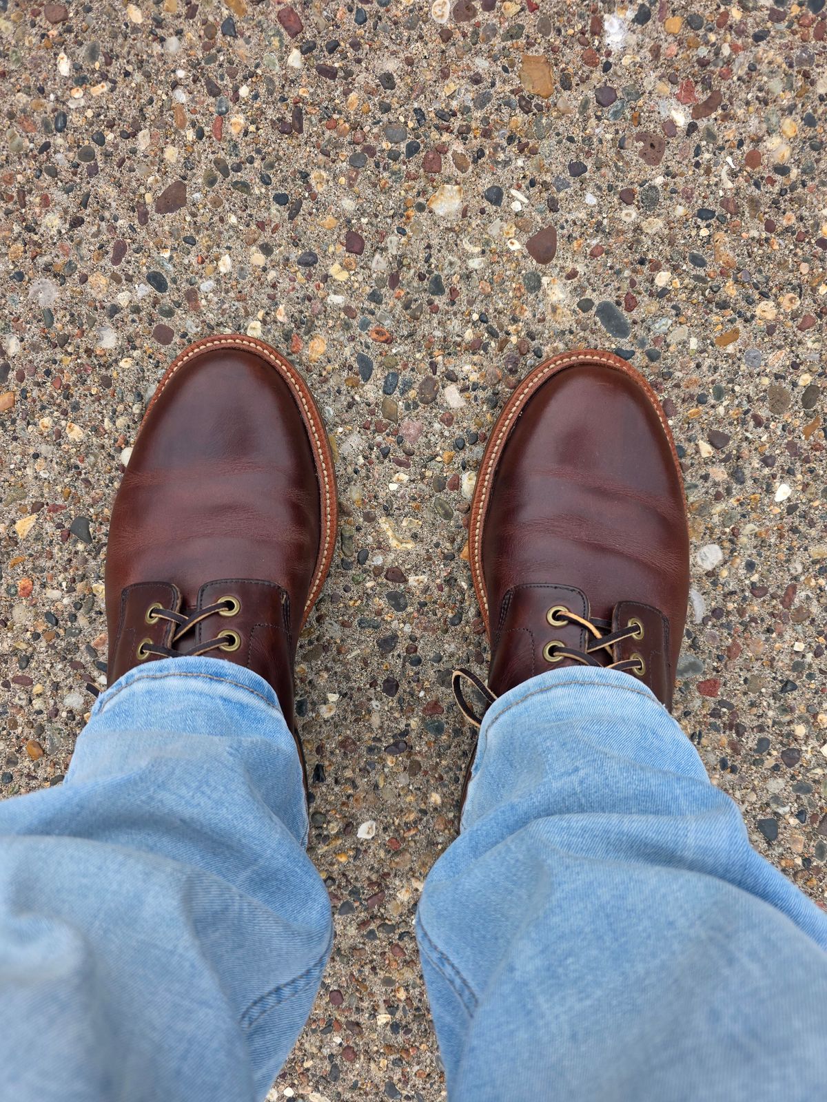Photo by Bootropolis on July 10, 2026 of the Grant Stone Diesel Boot in Horween Crimson Chromexcel.