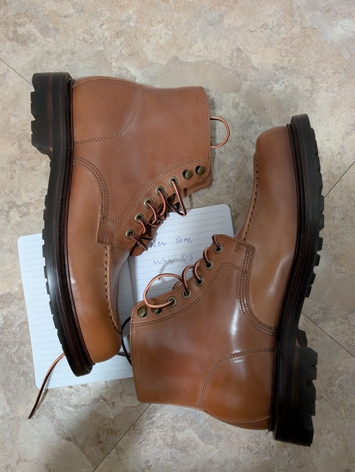 Photo by tyen10 on October 1, 2025 of the Grant Stone Brass Boot in Horween Honey Glazed Shell Cordovan.