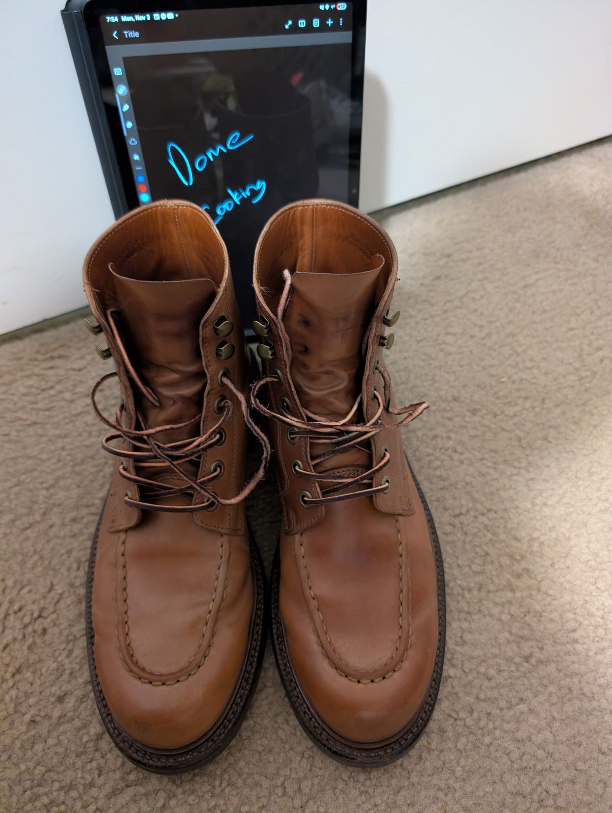 Photo by tyen10 on November 4, 2025 of the Grant Stone Brass Boot in Horween Honey Glazed Shell Cordovan.