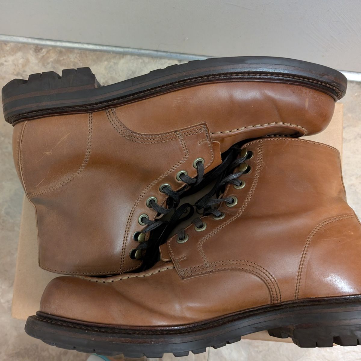 Photo by tyen10 on April 4, 2026 of the Grant Stone Brass Boot in Horween Honey Glazed Shell Cordovan.