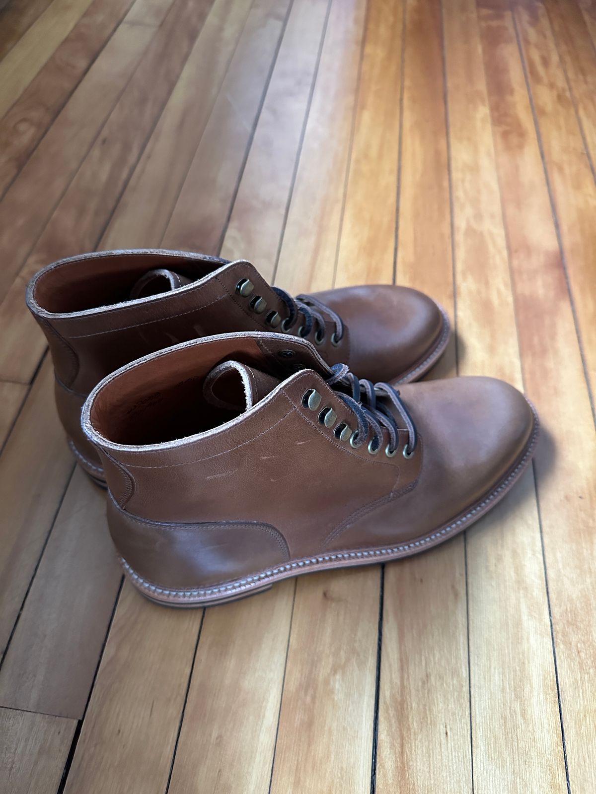 Photo by newenglandoldstyle on December 29, 2024 of the Grant Stone Diesel Boot in Horween Dune Chromexcel.