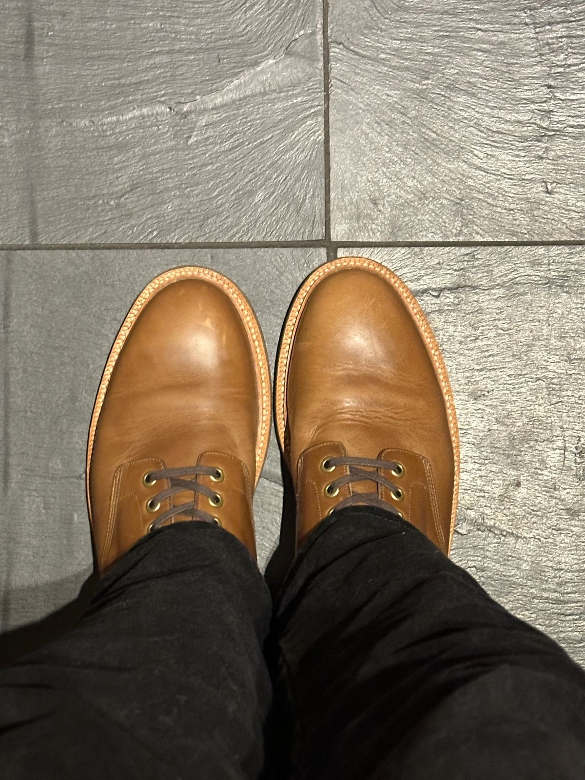 Photo by newenglandoldstyle on January 7, 2025 of the Grant Stone Diesel Boot in Horween Dune Chromexcel.