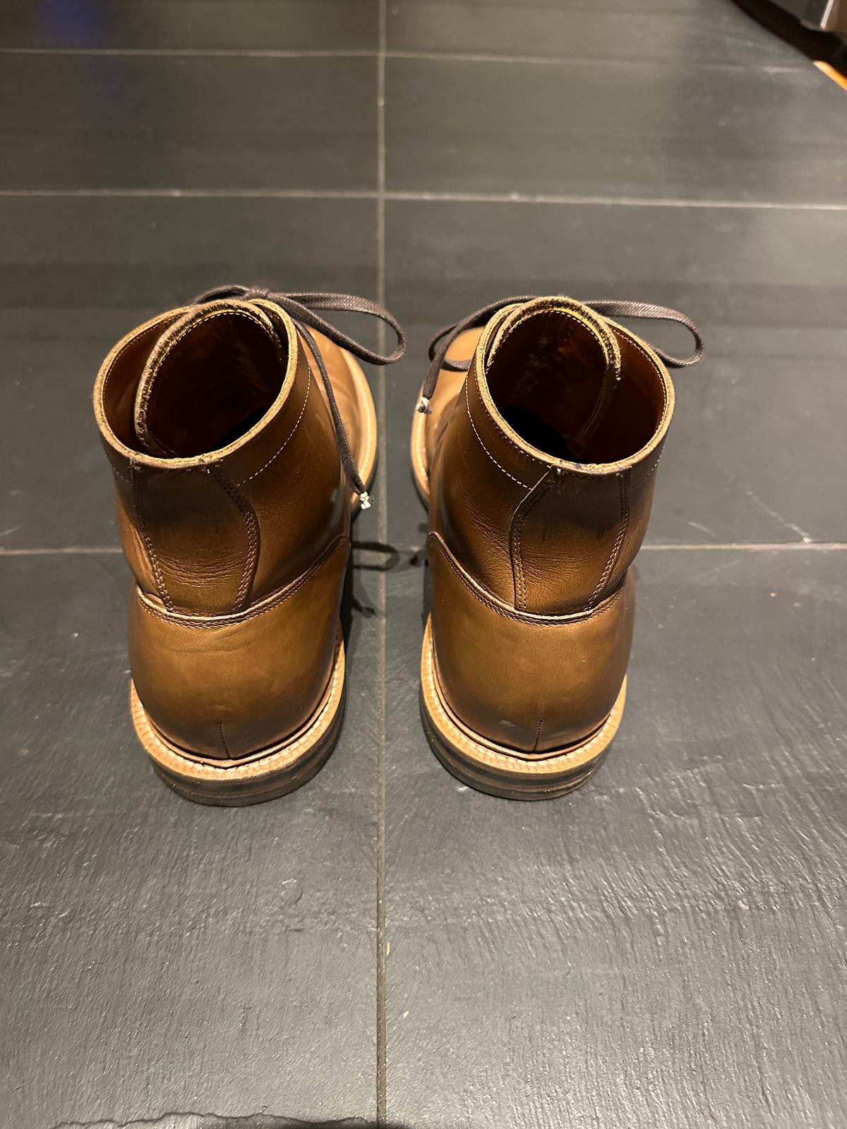 Photo by newenglandoldstyle on January 7, 2025 of the Grant Stone Diesel Boot in Horween Dune Chromexcel.