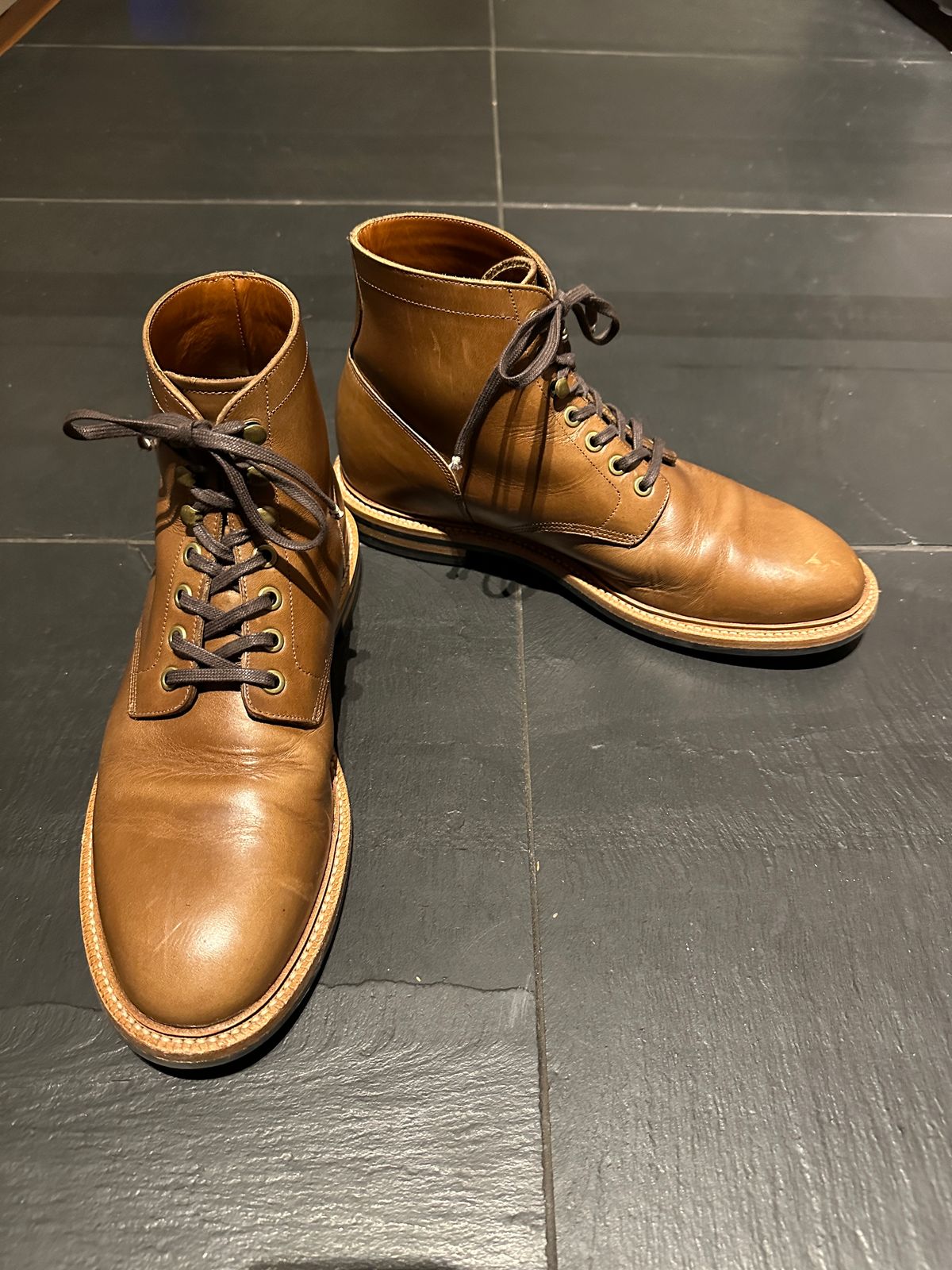 Photo by newenglandoldstyle on January 7, 2025 of the Grant Stone Diesel Boot in Horween Dune Chromexcel.