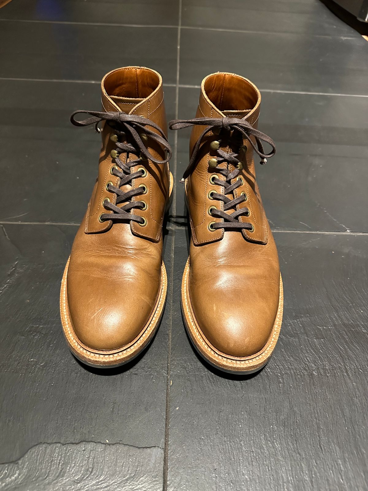 Photo by newenglandoldstyle on January 7, 2025 of the Grant Stone Diesel Boot in Horween Dune Chromexcel.